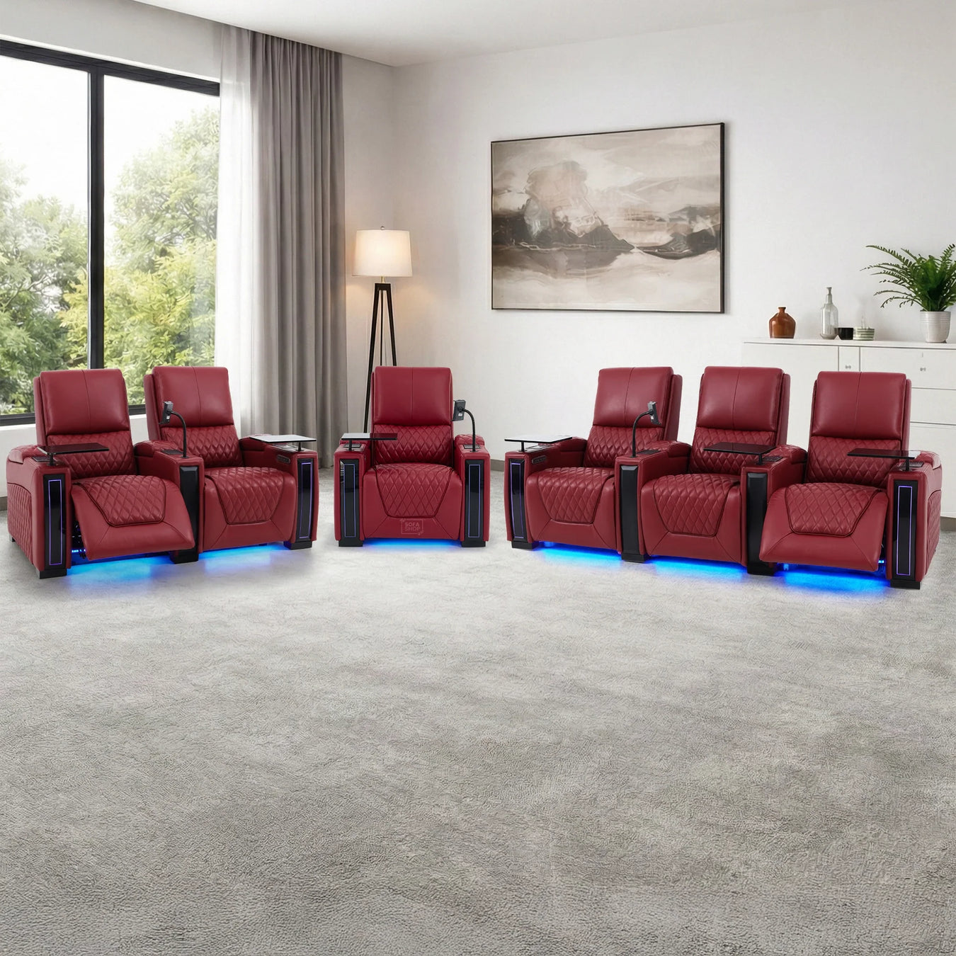 Red real leather electric cinema sofa with power lumbar support The Sofa Shop