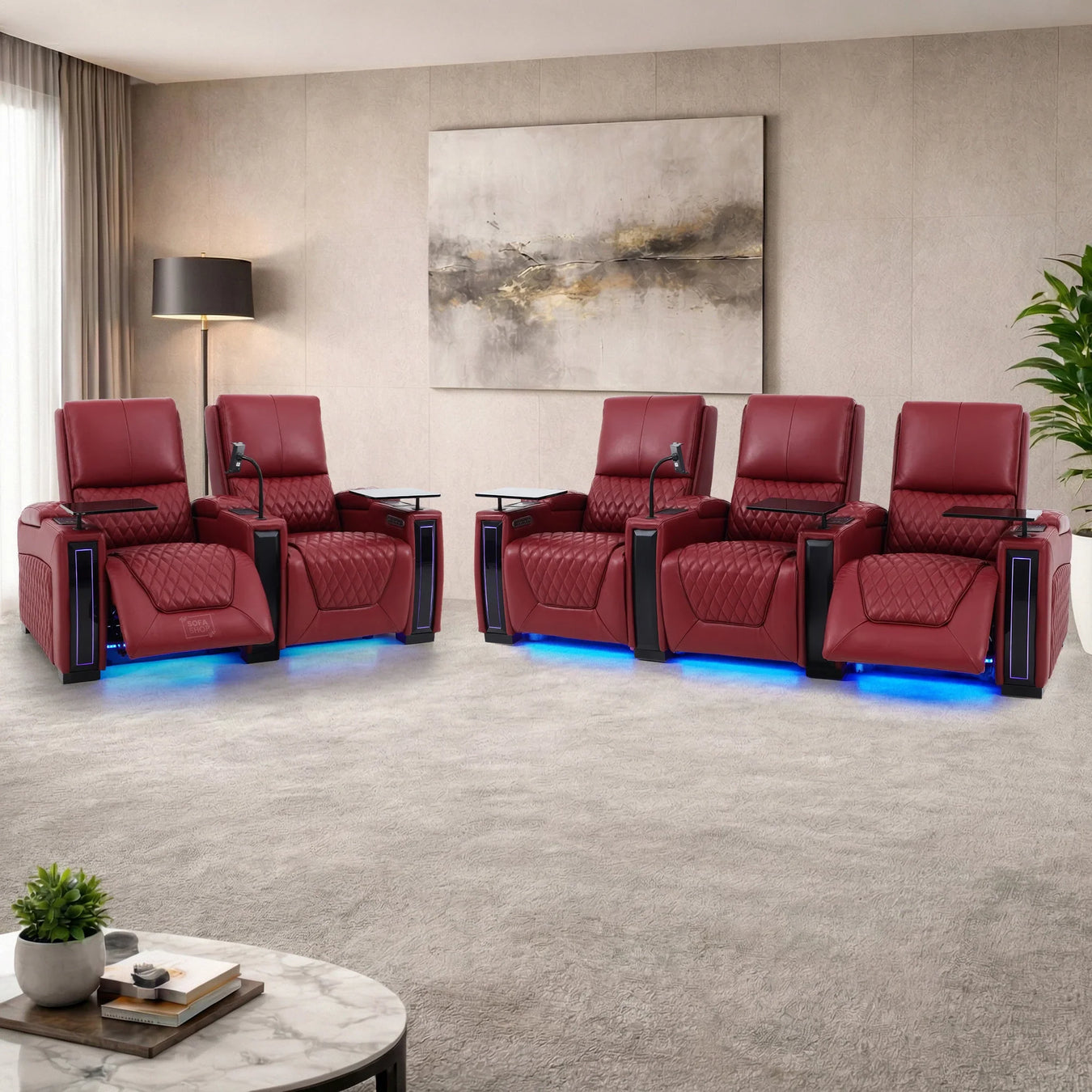 Red real leather electric recliner cinema sofa with power lumbar support The Sofa Shop