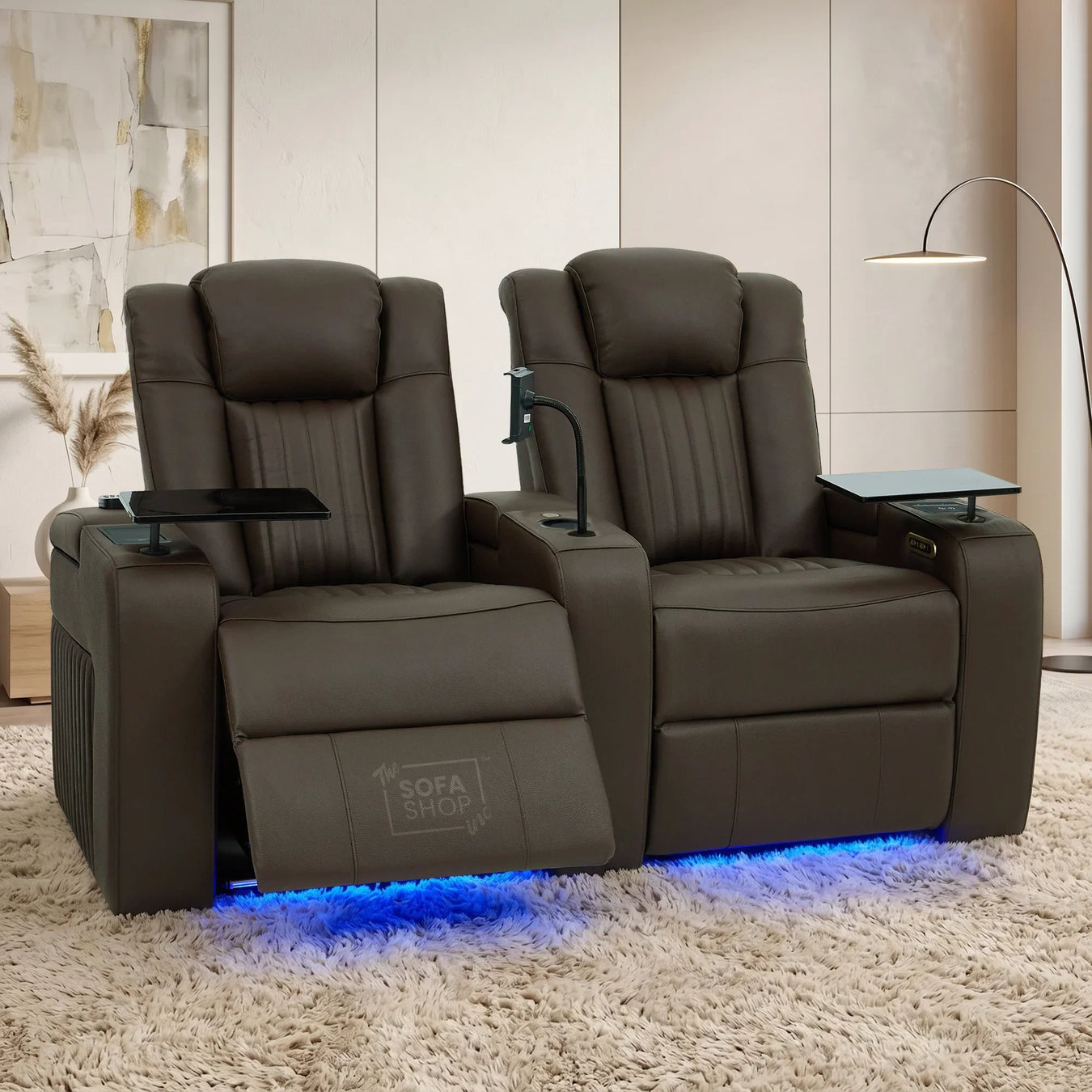 Brown real leather electric recliner cinema home sofa with cooling & heating cup holders The Sofa Shop