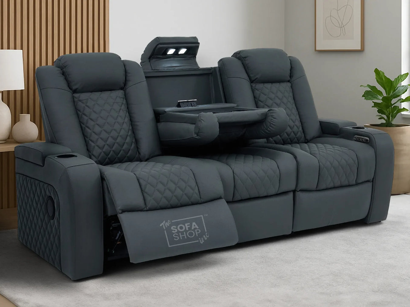 Grey Real Leather Recliner Sofas
