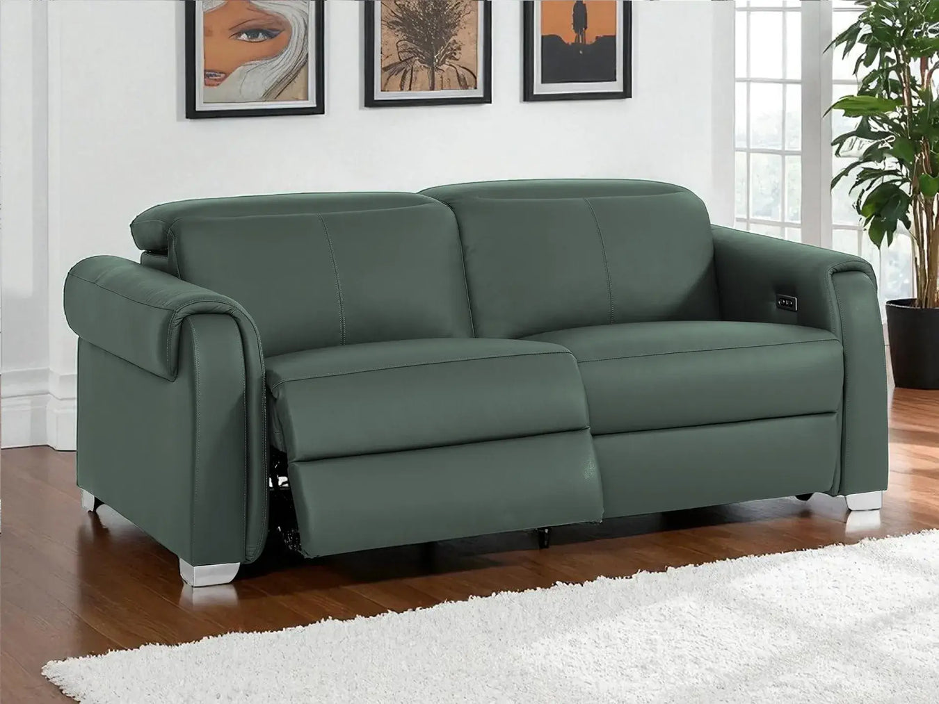 Green Real Leather Recliner Sofas