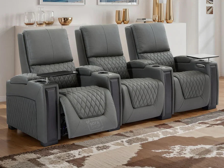 Dark Grey Real Leather Recliner Sofas