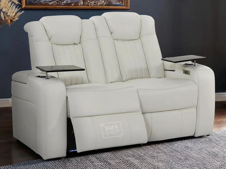 White Real Leather Recliner Sofas