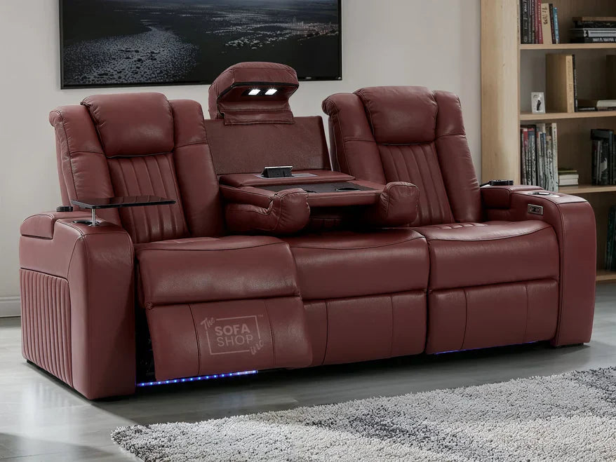 Burgundy Real Leather Recliner Sofas