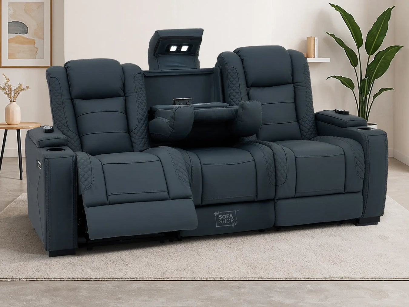 Blue Real Leather Recliner Sofas