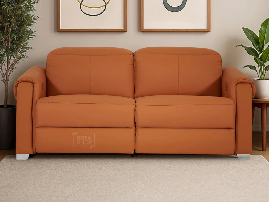 3 Seater Electric Recliner Sofa | Orange Real Leather | Turin
