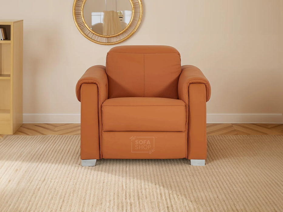 1 Seater Electric Recliner Chair | Orange Real Leather | Turin