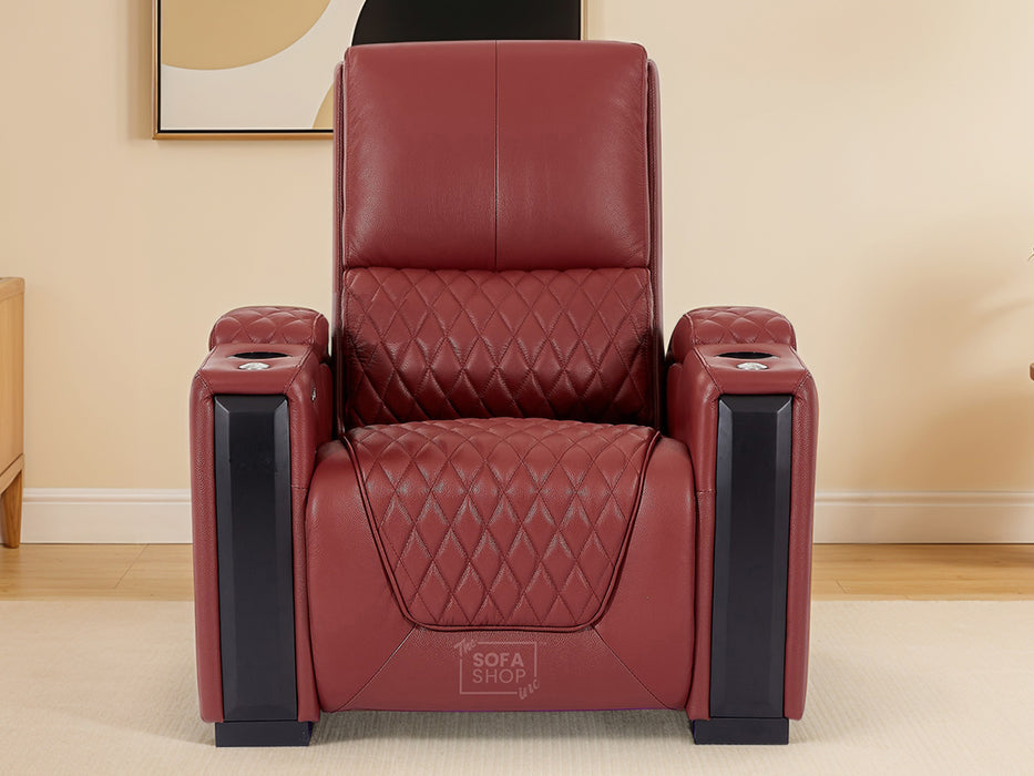 1 Seater Smart Tech Electric Recliner Cinema Chair | Luxury Theatre Seating | Red Real Leather | Assisi