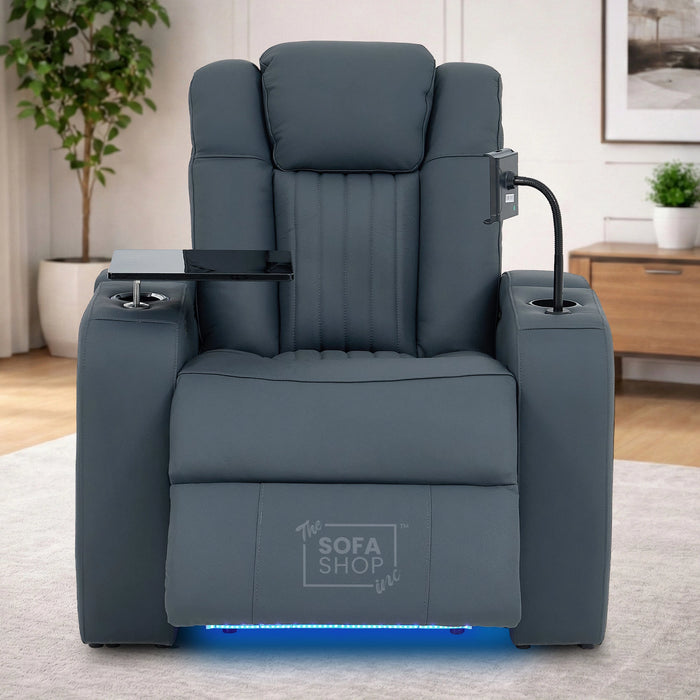 1 Seater Smart Tech Electric Recliner Cinema Chair | Luxury Theatre Seating | Blue Real Leather | Capri