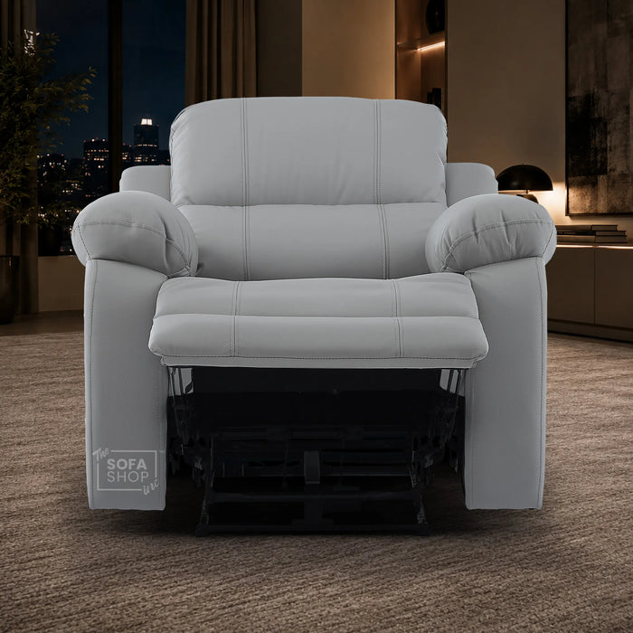 1 Seater Electric Recliner Chair | Light Grey Real Leather | Trento