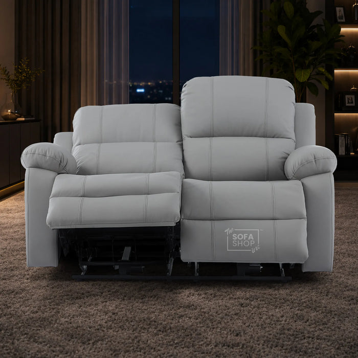2 Seater Electric Recliner Sofa | Light Grey Real Leather | Trento
