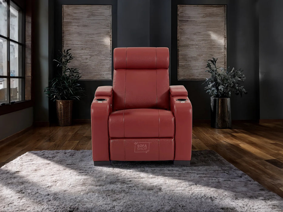 1 Seater Smart Tech Electric Recliner Cinema Chair | Luxury Theatre Seating | Red Real Leather | Rimini