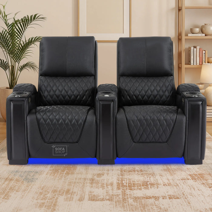2 Seater Smart Tech Electric Recliner Cinema Sofa | Luxury Theatre Seating | Black Real Leather | Assisi