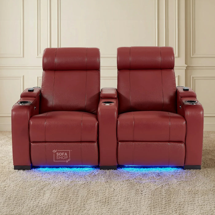 2 Seater Smart Tech Electric Recliner Cinema Sofa | Luxury Theatre Seating | Red Real Leather | Rimini
