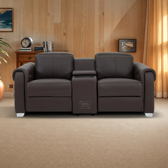 2 Seater Electric Recliner Sofa | Brown Real Leather | Turin