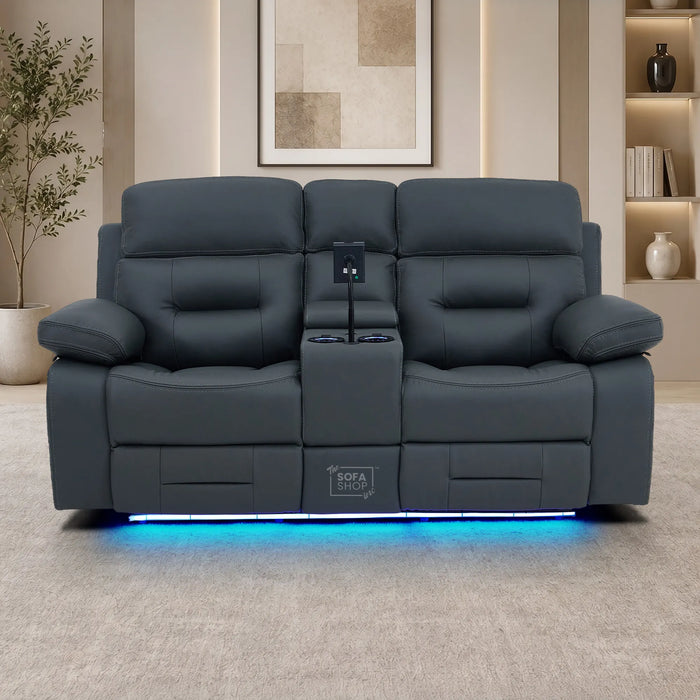 2 Seater Smart Tech Electric Recliner Cinema Sofa | Grey Real Leather | Sicily
