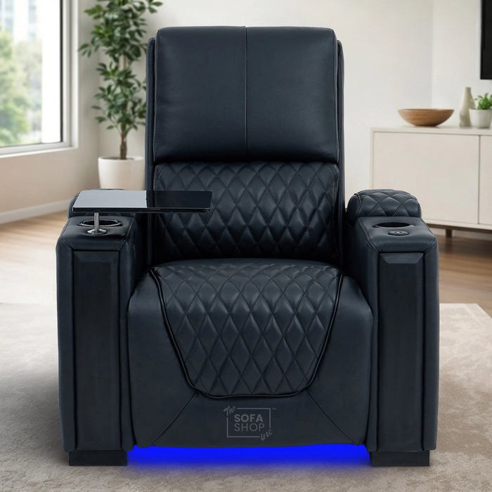 1 Seater Smart Tech Electric Recliner Cinema Chair | Luxury Theatre Seating | Black Real Leather | Assisi