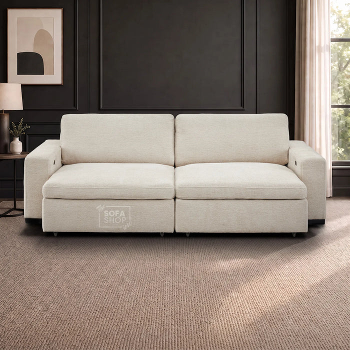 2 Wide Seat Beige Electric Sliding Sofa | Palma
