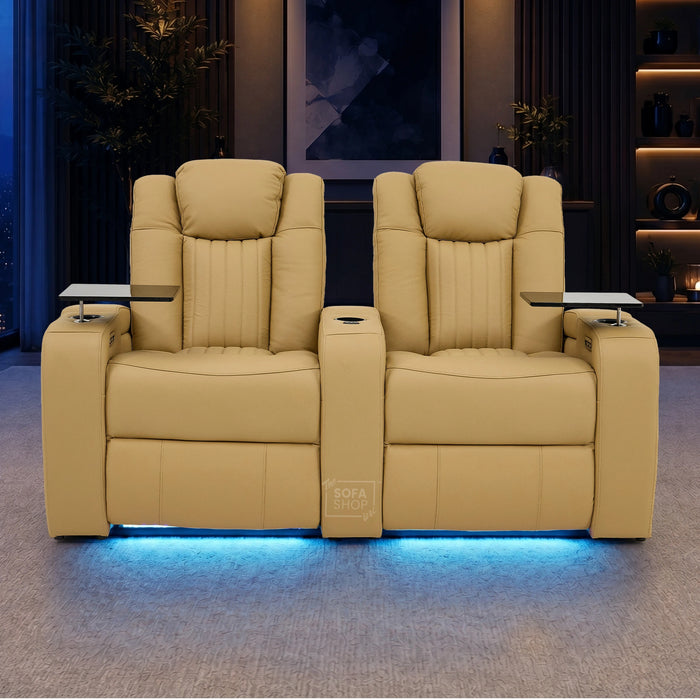 2 Seater Smart Tech Electric Recliner Cinema Sofa | Luxury Theatre Seating | Tan Real Leather | Capri