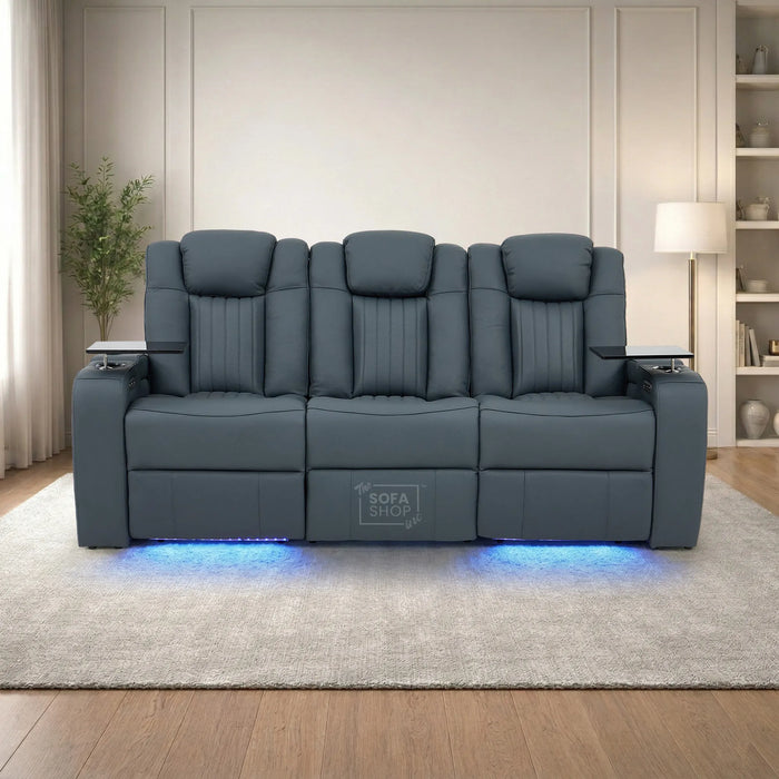 3 Seater Smart Tech Electric Recliner Cinema Sofa | Blue Real Leather | Capri