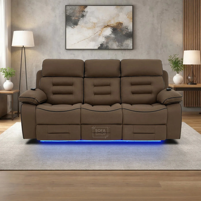 3 Seater Smart Tech Electric Recliner Cinema Sofa | Mocha Brown Fabric | Tuscany
