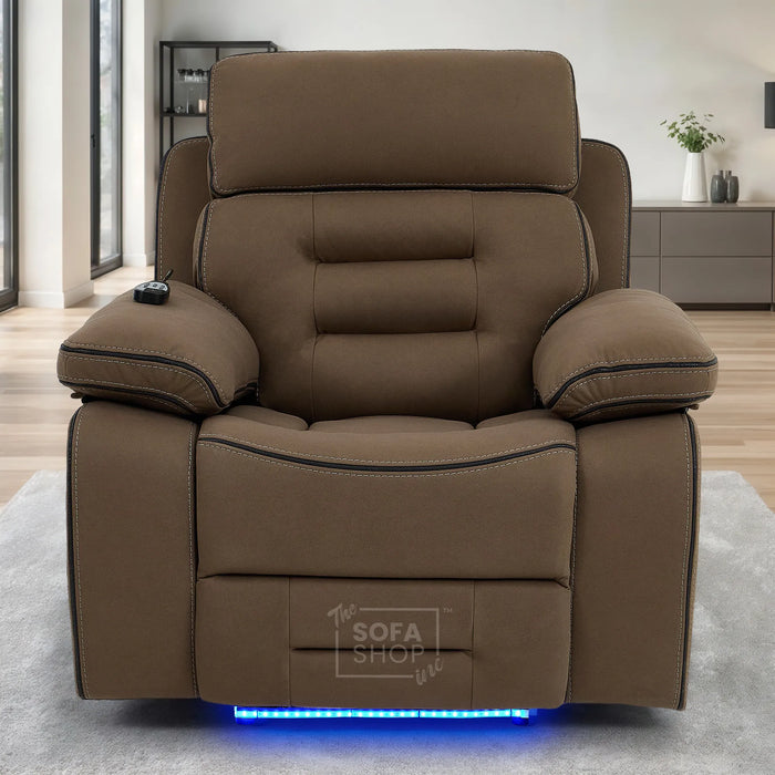 1 Seater Smart Tech Electric Recliner Cinema Chair | Mocha Brown Fabric | Tuscany