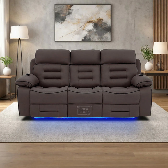 3 Seater Smart Tech Electric Recliner Cinema Sofa | Dark Brown Fabric | Tuscany