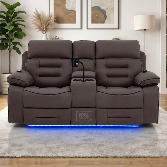 2 Seater Smart Tech Electric Recliner Cinema Sofa | Dark Brown Fabric | Tuscany