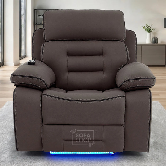 1 Seater Smart Tech Electric Recliner Cinema Chair | Dark Brown Fabric | Tuscany