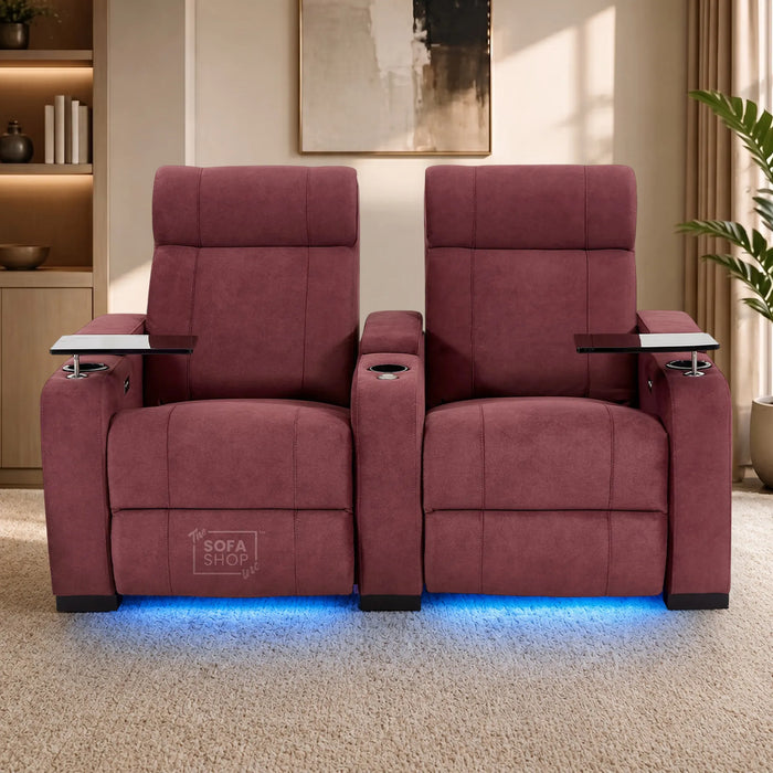 2 Seater Smart Tech Electric Recliner Cinema Sofa | Luxury Theatre Seating | Purple Velvet Fabric | Rimini