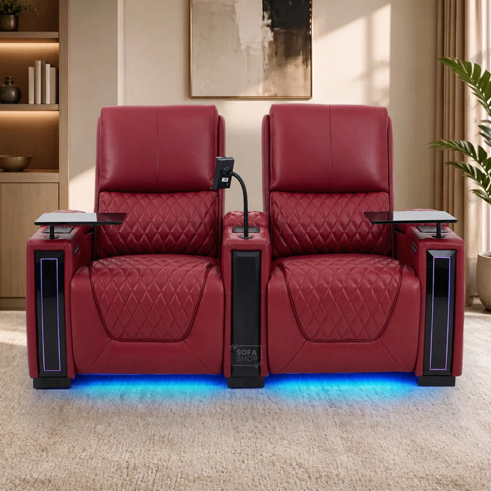 2 Seater Smart Tech Electric Recliner Cinema Sofa | Luxury Theatre Seating | Red Real Leather | Assisi