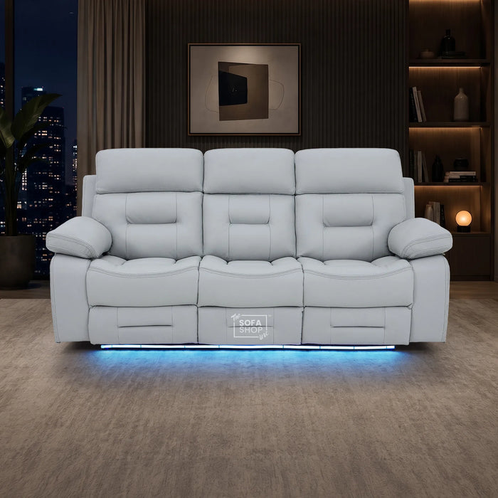 3 Seater Smart Tech Electric Recliner Cinema Sofa | Light Grey Real Leather | Sicily