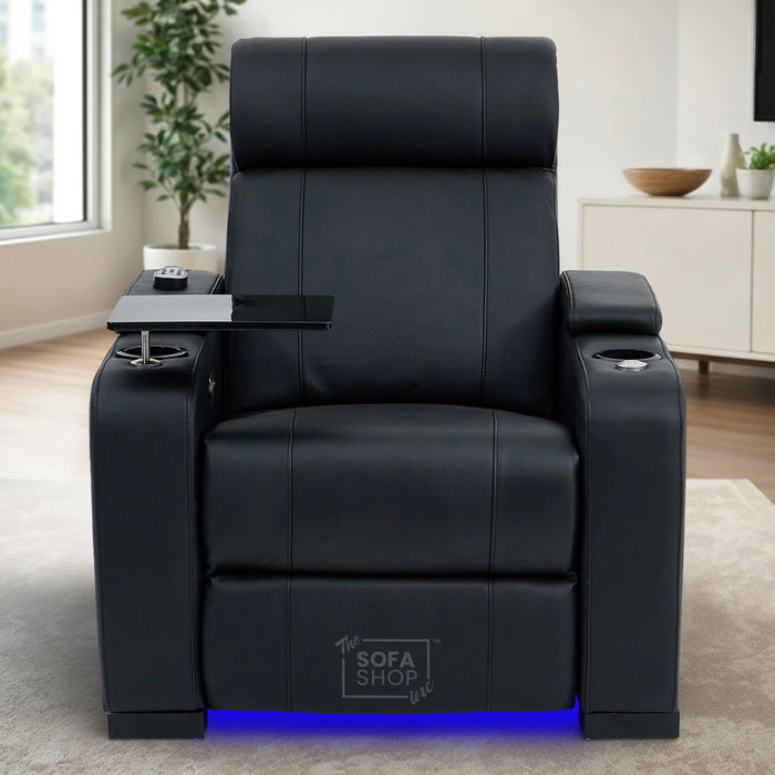 1 Seater Smart Tech Electric Recliner Cinema Chair | Luxury Theatre Seating | Black Real Leather | Rimini