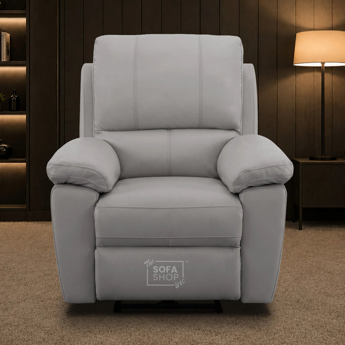 2 Piece Electric Recliner Sofa Set | Grey Real Leather Sofa Suite | Trento