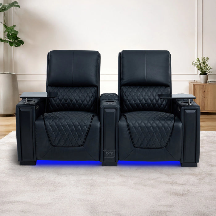 2 Seater Smart Tech Electric Recliner Cinema Sofa | Luxury Theatre Seating | Black Real Leather | Assisi