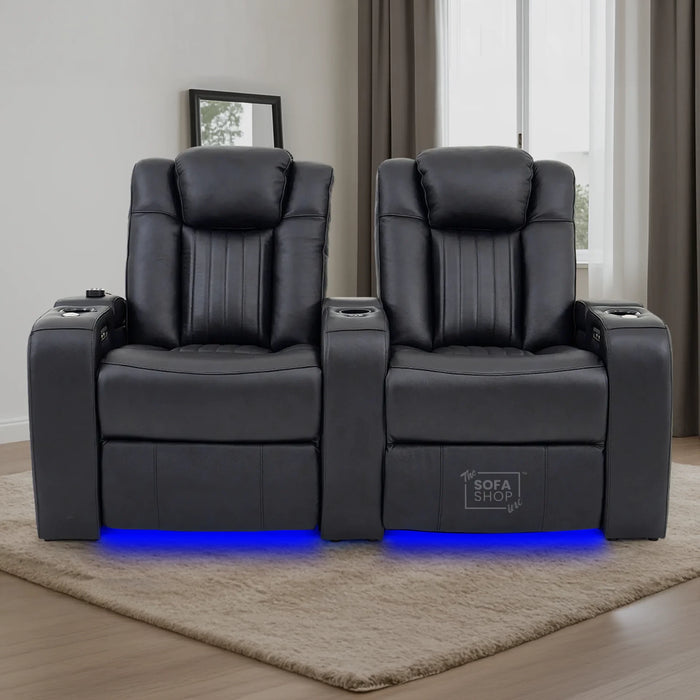 2 Seater Smart Tech Electric Recliner Cinema Sofa | Luxury Theatre Seating | Black Real Leather | Capri
