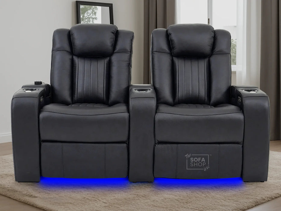 2 Seater Smart Tech Electric Recliner Cinema Sofa | Luxury Theatre Seating | Black Real Leather | Capri