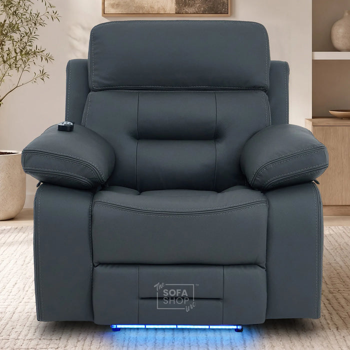 1 Seater Smart Tech Electric Recliner Cinema Chair | Grey Real Leather | Sicily