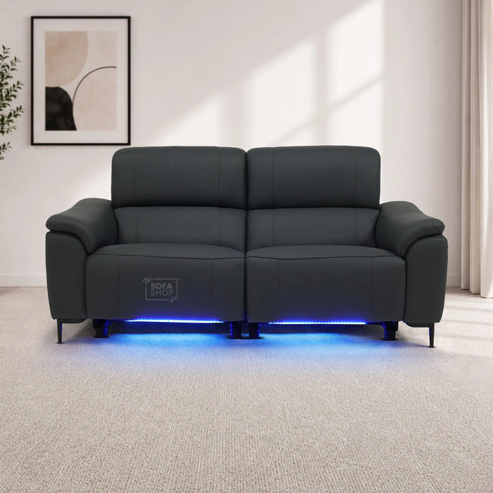 3 Seater Smart Electric Recliner Sofa | Dark Blue Real Leather | Torino