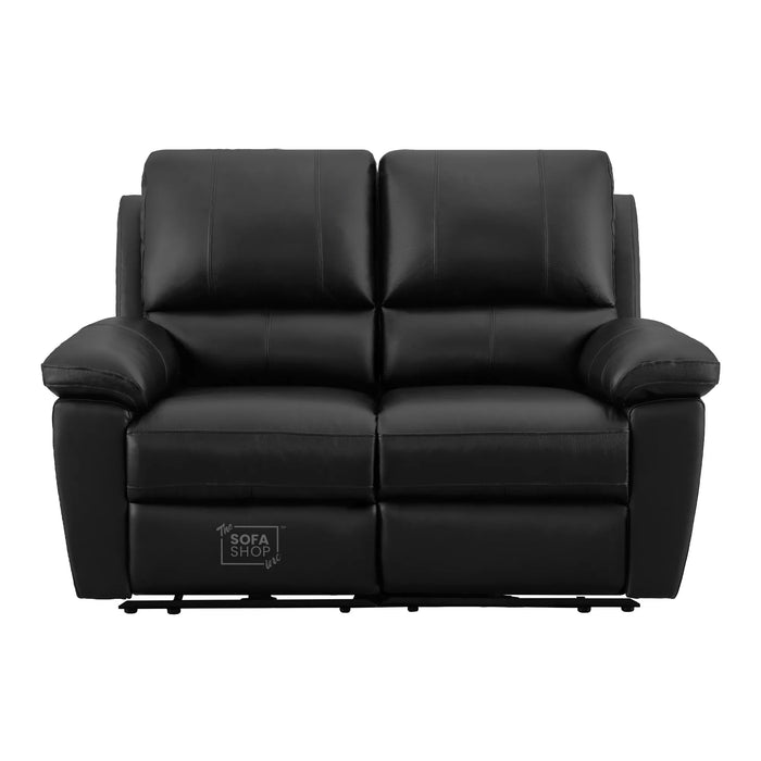 2 Piece Electric Recliner Sofa Set | Black Real Leather Sofa Suite | Trento