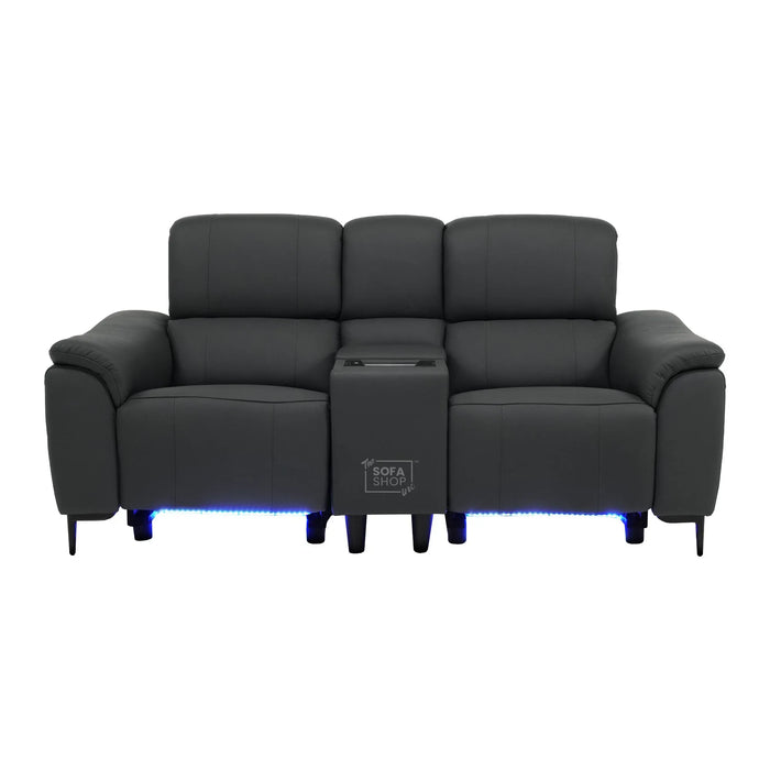 2 Seater Smart Electric Recliner Chair | Blue Real Leather | Torino