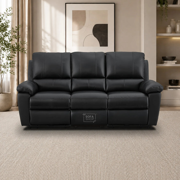 3 Seater Electric Recliner Sofa | Black Real Leather | Trento