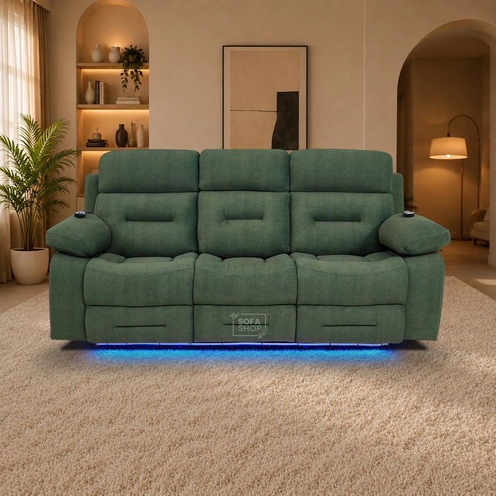3 Seater Smart Tech Electric Recliner Cinema Sofa | Olive Green Fabric | Sicily