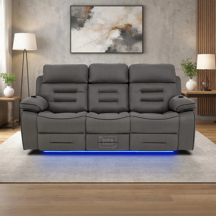 2 Piece Smart Tech Electric Recliner Cinema Sofa Set | Graphite Grey Fabric Sofa Suite | Tuscany