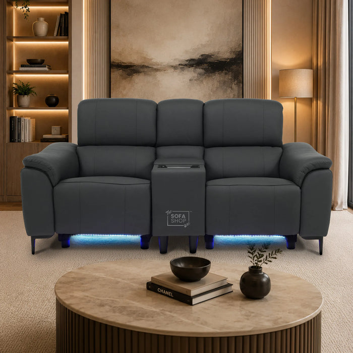 2 Seater Smart Cinema Recliner Sofa | Dark Blue Real Leather | Torino