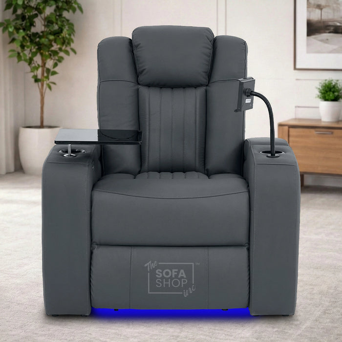1 Seater Smart Tech Electric Recliner Cinema Chair | Luxury Theatre Seating | Grey Real Leather | Capri