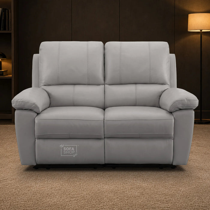 2 Seater Electric Recliner Sofa | Grey Real Leather | Trento