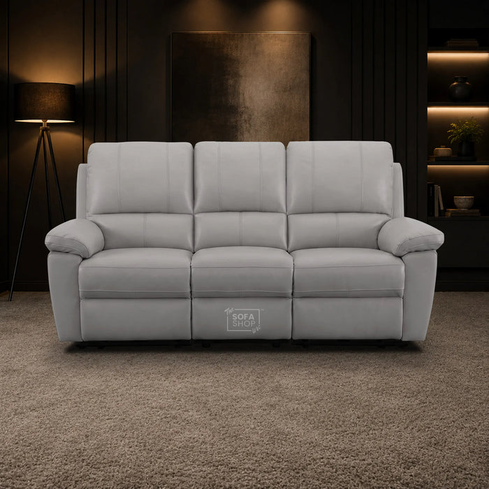 3 Seater Electric Recliner Sofa | Grey Real Leather | Trento