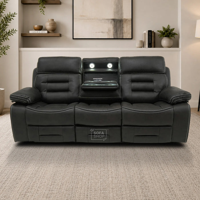 3 Seater Electric Cinema Sofa | Black Velvet Fabric | Sample | Tuscany