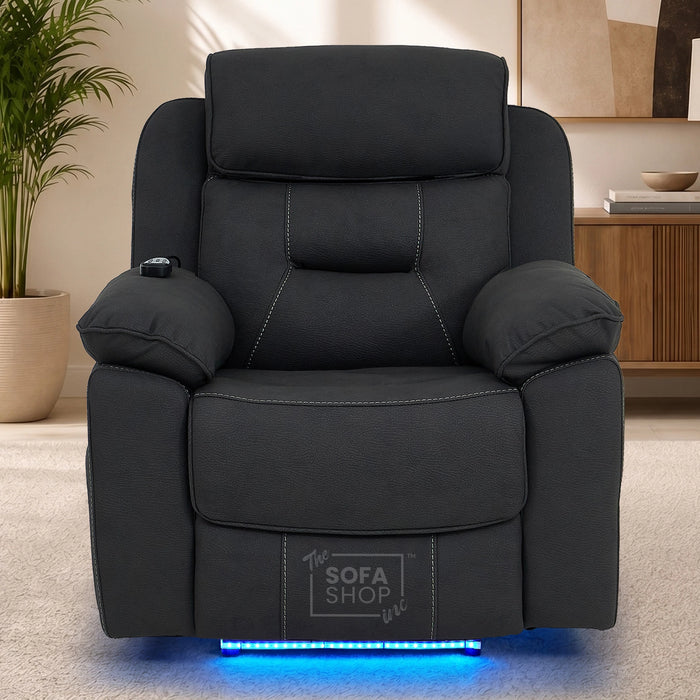 2 Piece Smart Tech Electric Recliner Cinema Sofa Set | Charcoal Grey Fabric Sofa Suite | Florence